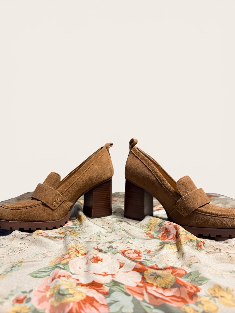 Crown Vintage Tan Suede Block Heel Loafer Old Money Librarian | Size 9 - Picture 3 of 5
